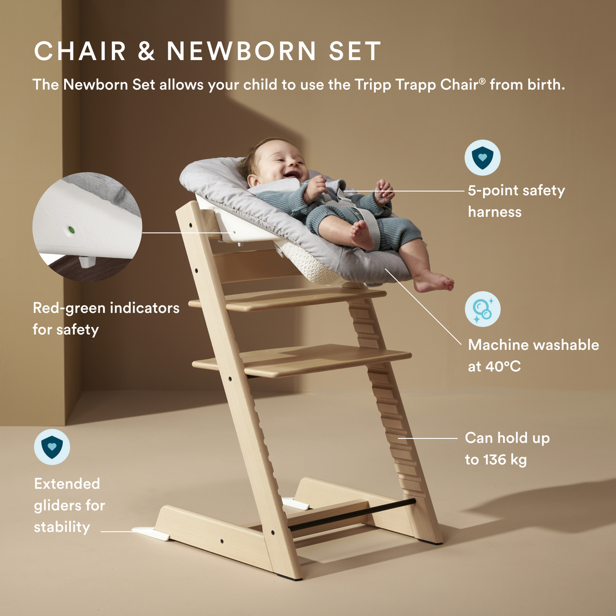 Stokke Tripp Trapp Chair + Baby & Newborn Set Bundle Storm Grey