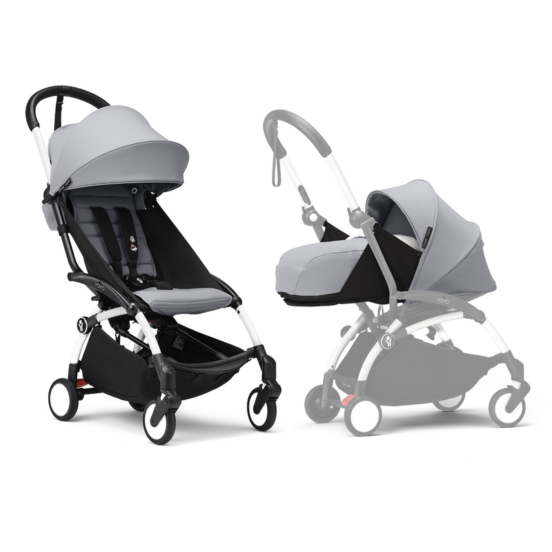 Stokke YOYO3 Stroller White Frame Newborn & 6+ Bundle - Stone