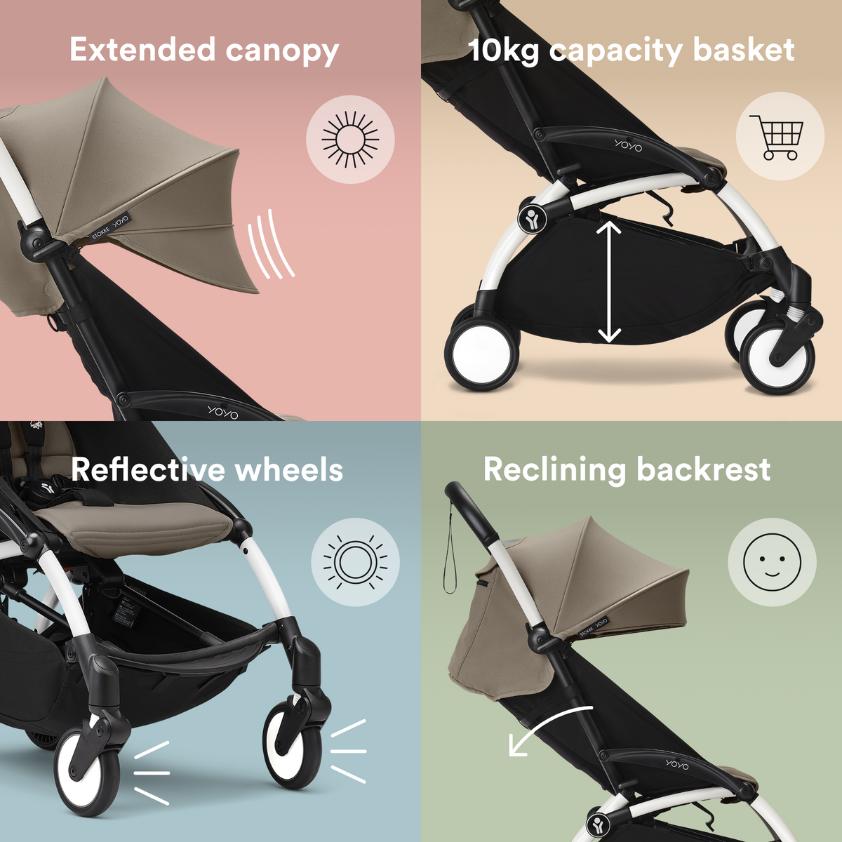 Stokke YOYO3 Stroller White Frame Newborn & 6+ Bundle - Taupe