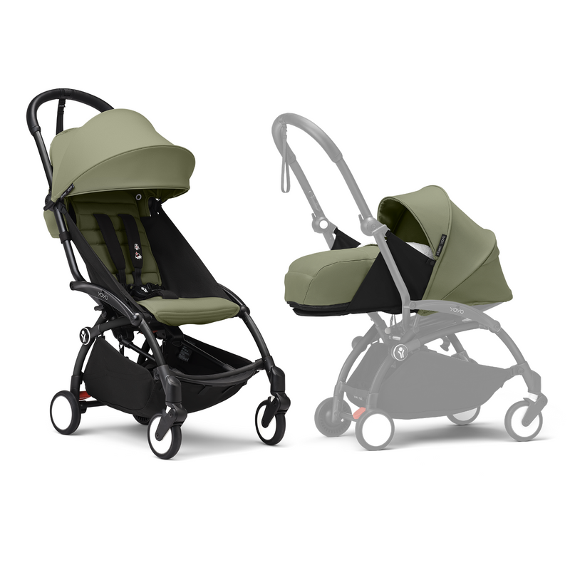 Stokke YOYO3 Black Frame & 0+ & 6+ olive Bundle