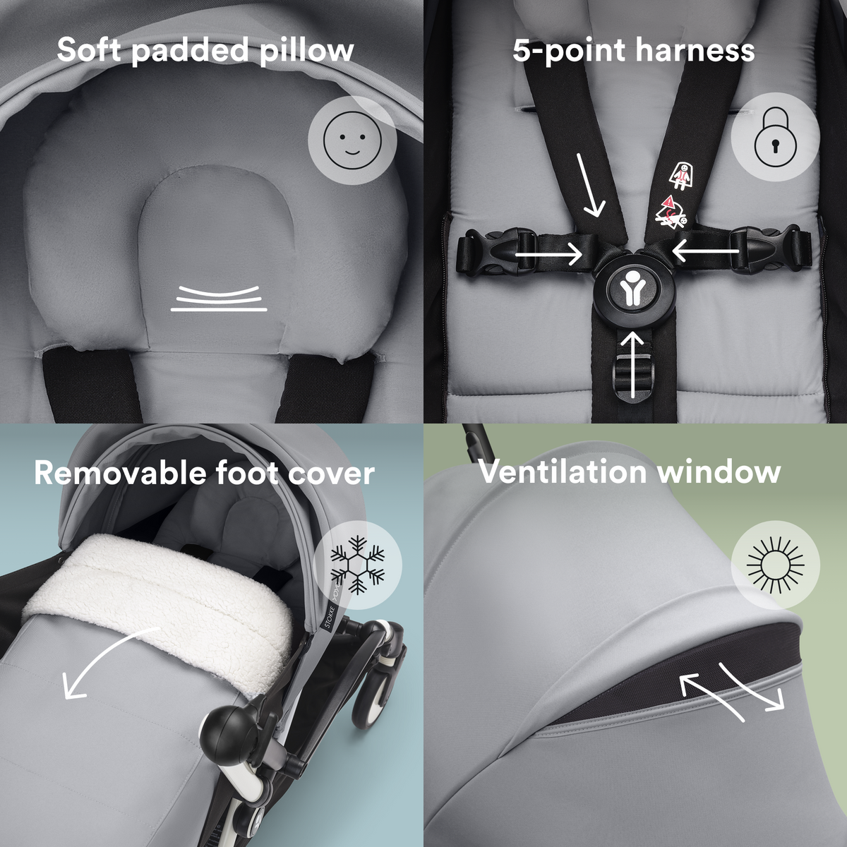 Stokke YOYO3 Black Frame & 0+ & 6+ Stone Bundle