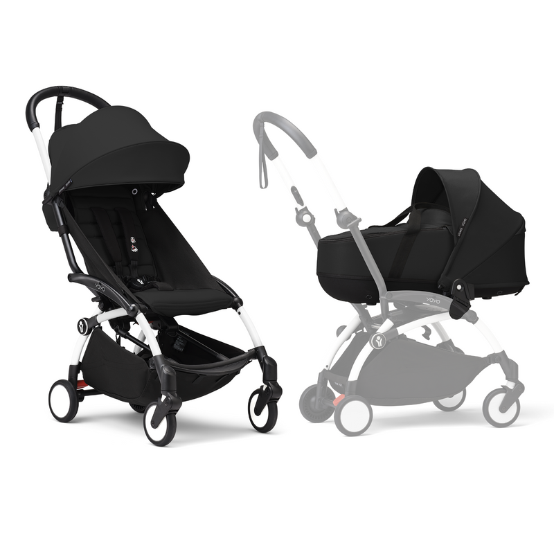 Stokke YOYO3 Stroller White Frame Newborn & 6+ Bundle - Black