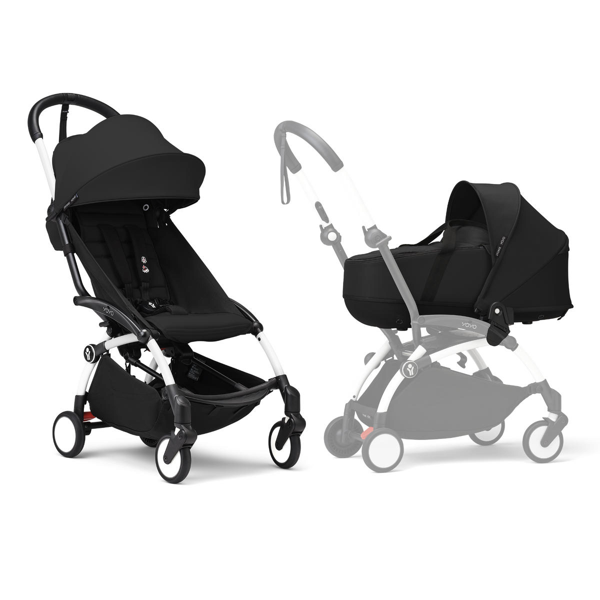Stokke YOYO³ Stroller White Frame Newborn & 6+ Bundle - Black