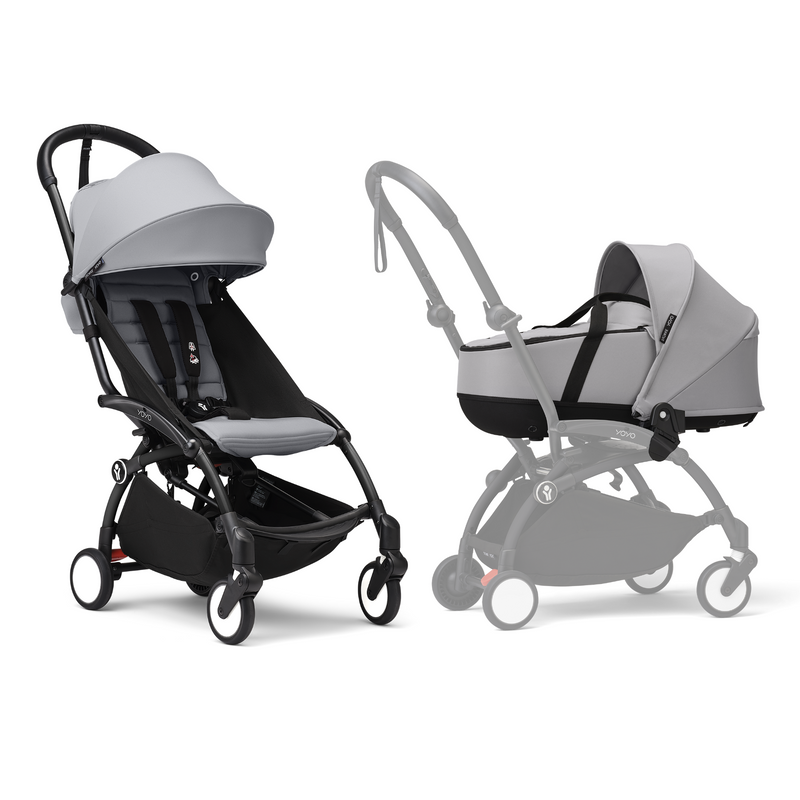 Stokke YOYO3 Frame Black + Newborn & 6+ Pack Bundle Stone