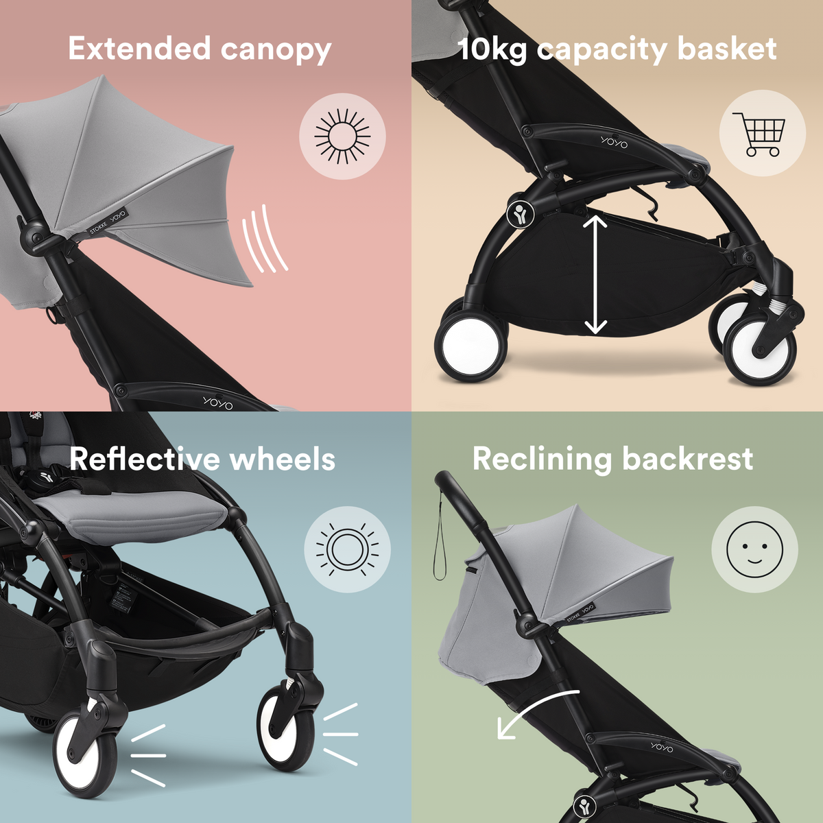 Stokke YOYO3 Frame Black + Newborn & 6+ Pack Bundle Stone