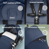 Stokke YOYO3 Stroller Black Frame Newborn & 6+ Bundle - Air France Blue