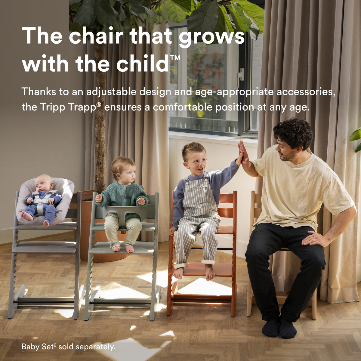 Stokke Tripp Trapp Chair Vanilla White with Grey Newborn Set Adjustable High Chair Bundle