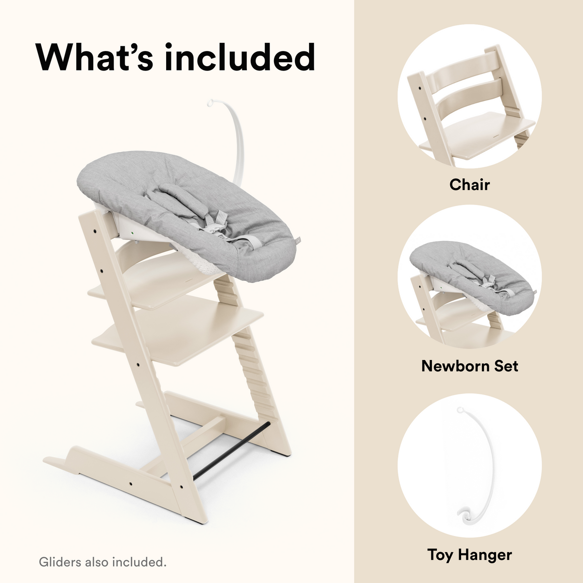 Stokke Tripp Trapp Chair Vanilla White with Grey Newborn Set Adjustable High Chair Bundle