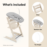 Stokke Tripp Trapp Chair Vanilla White with Grey Newborn Set Adjustable High Chair Bundle