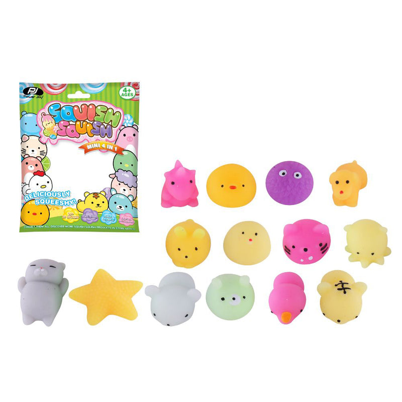Power Joy Squish Squish Animal Mini 4-in-1 Squishy Toy Set for Kids