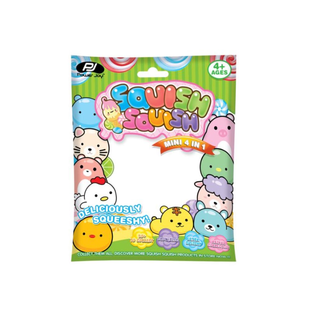 Power Joy Squish Squish Animal Mini 4-in-1 Squishy Toy Set for Kids