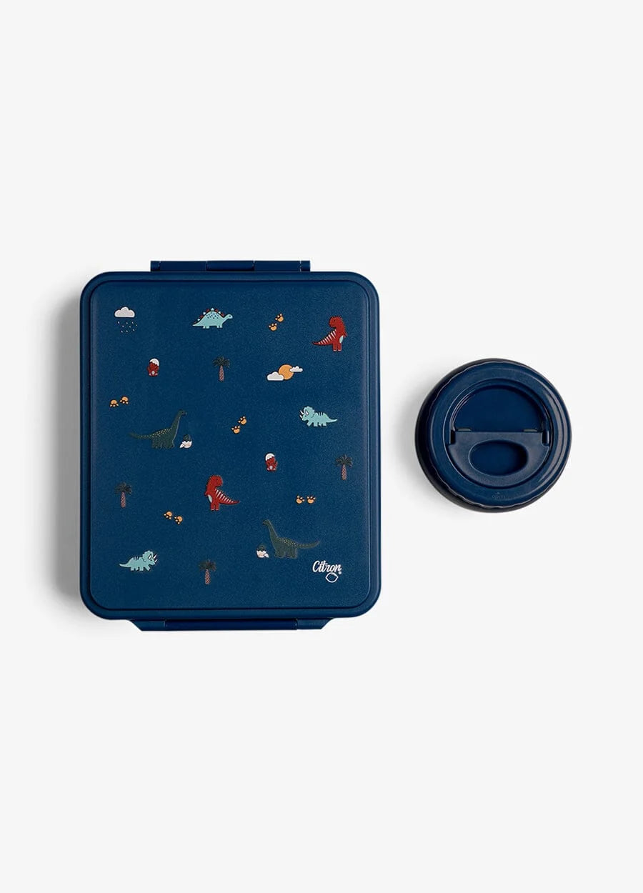Citron Dino Grand 4-Compartment Lunch Box with Insulated Food Jar