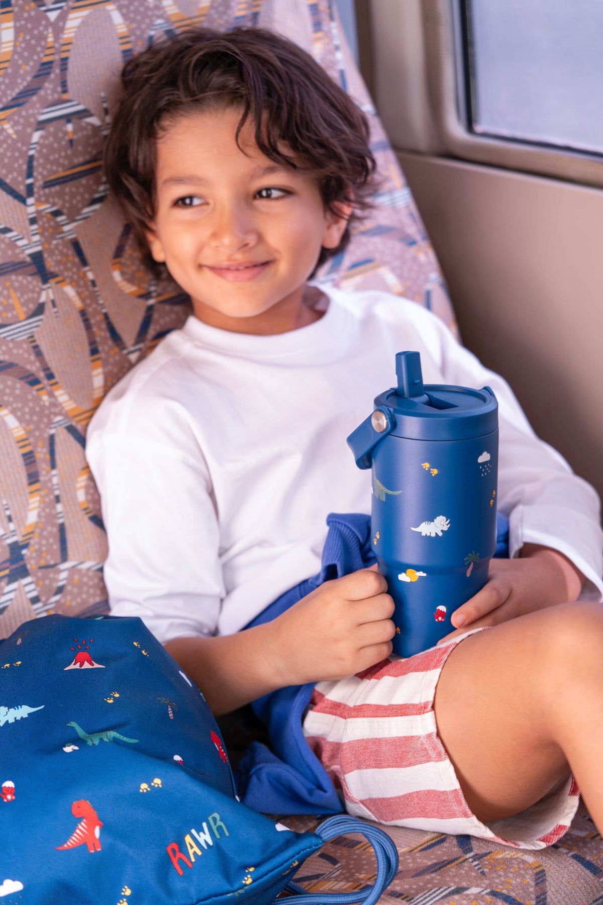 Citron Dino Insulated Stainless Steel Tumbler with Handle - 600 ml