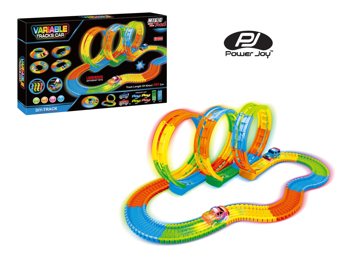 Power Joy Magic Track Mega Pack 142-Piece Battery-Operated Racing Track Set for Kids
