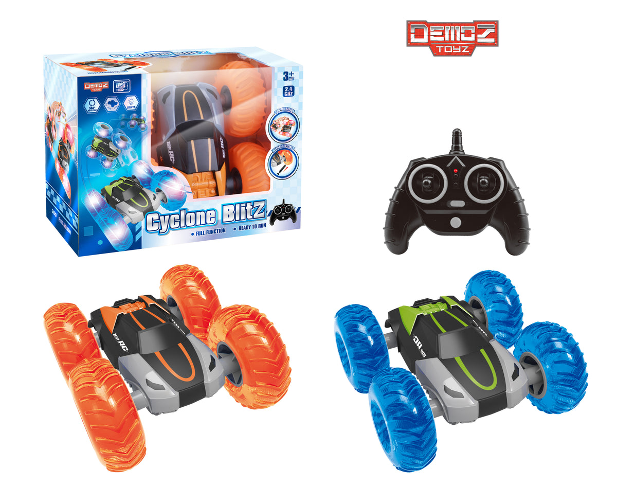 Demoz RC Cyclone Blitz 2.4GHz Battery Operated Stunt Car with LED Lights - Sold per piece (Selection is random and subject to availability)