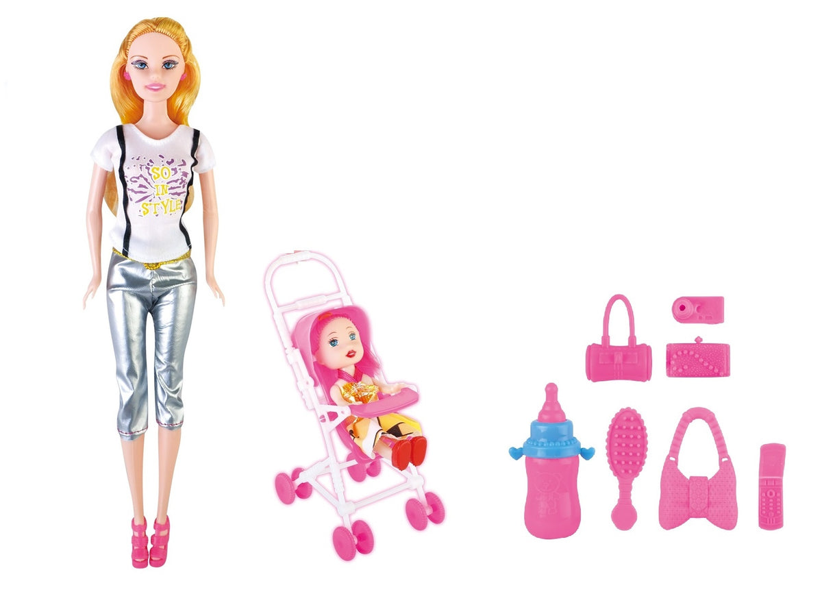 Power Joy Leila 3-in-1 Trolley Doll Set 31cm Fashion Doll with Trolley Playset Assorted Designs, 1 Piece, Random Selection