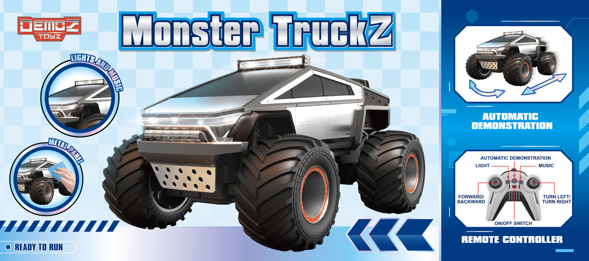 Demoz RC Monster Truckz 2.4GHz Metal Body Cybertruck with Lights & Music