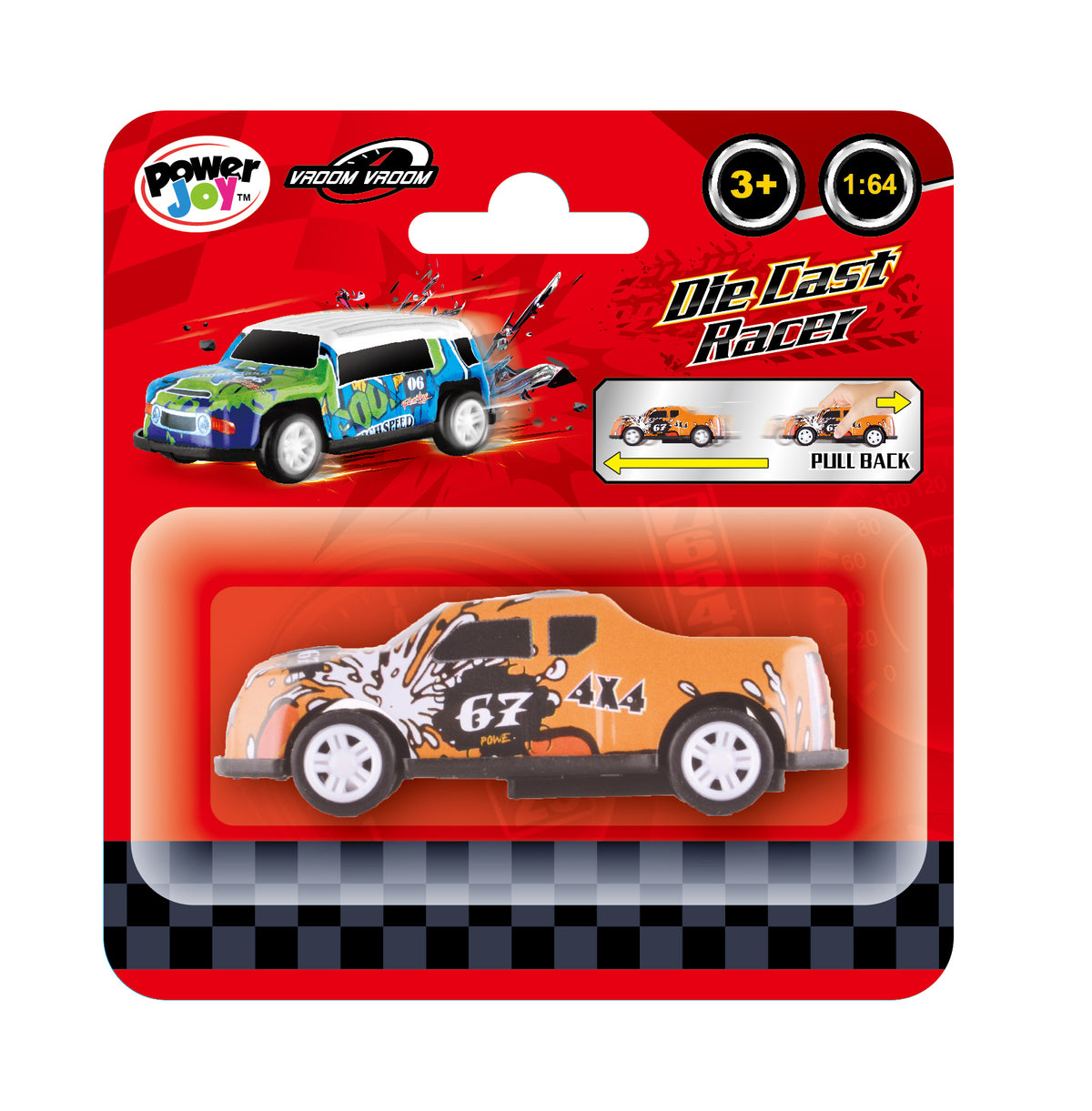 Power Joy Vroom Vroom 1:64 Die-Cast Pull-Back Toy Car - Assorted Colours & Designs, Sold Per Piece