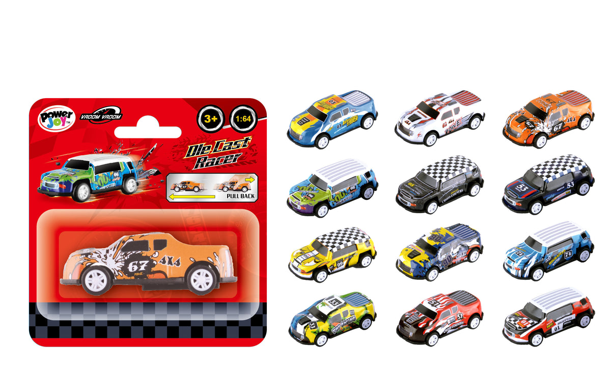 Power Joy Vroom Vroom 1:64 Die-Cast Pull-Back Toy Car - Assorted Colours & Designs, Sold Per Piece