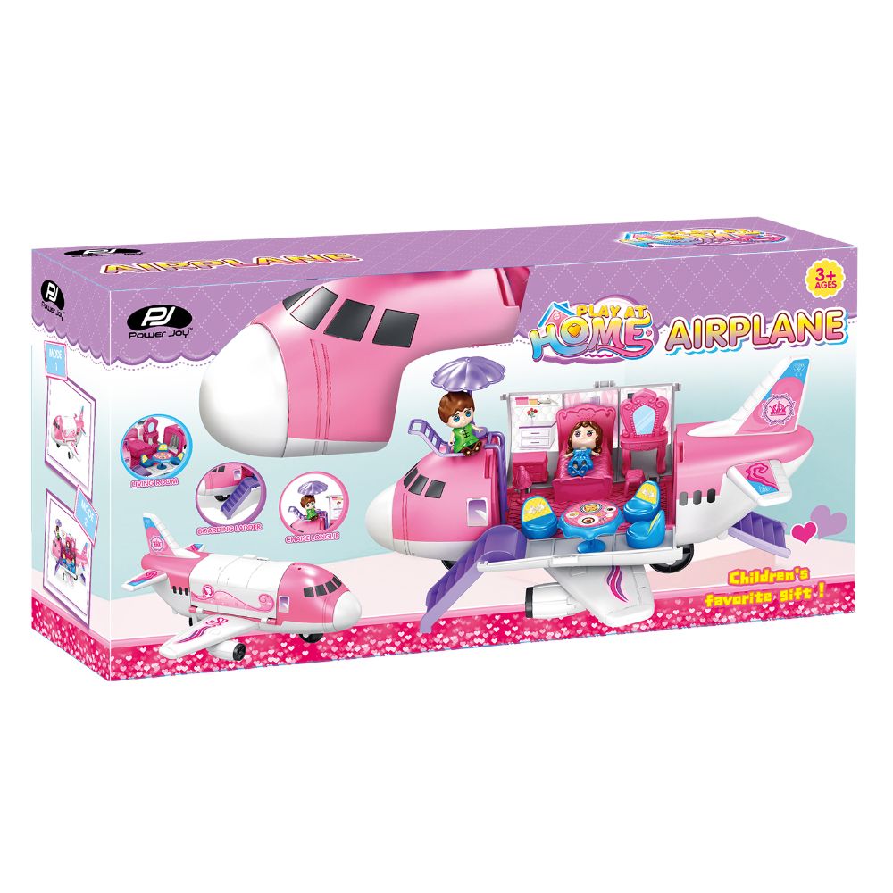 Power Joy Playhome Airplane Playset with 2 Mini Dolls for Kids