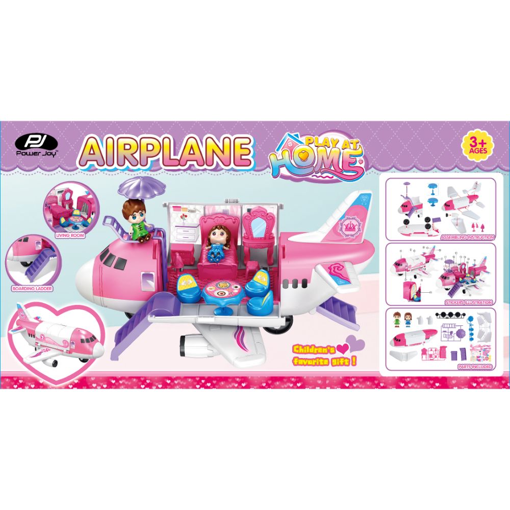 Power Joy Playhome Airplane Playset with 2 Mini Dolls for Kids