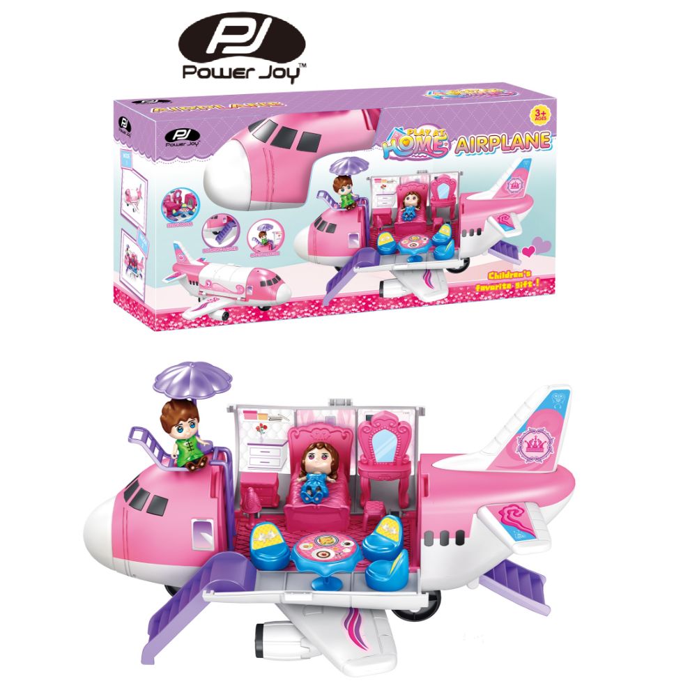 Power Joy Playhome Airplane Playset with 2 Mini Dolls for Kids