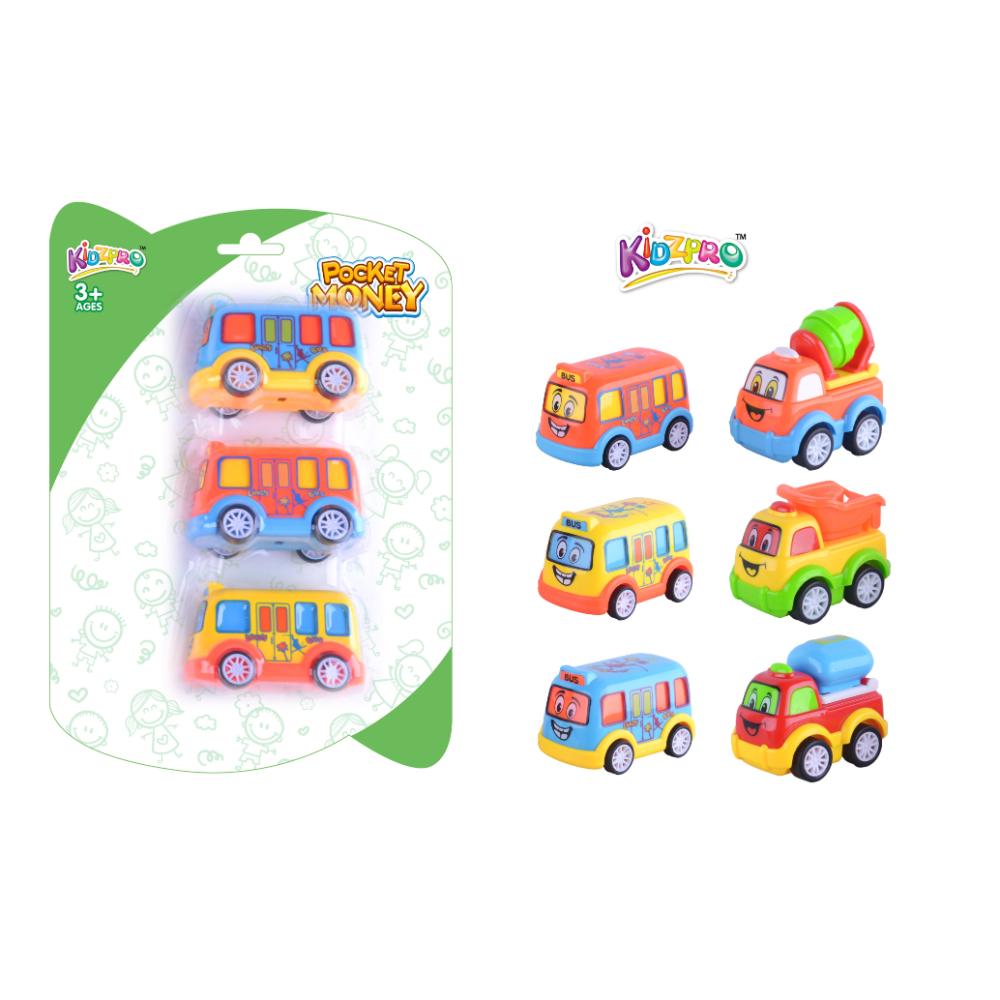 Kidzpro Funky Pull-Back Vehicles Toys for Kids - 3 Pieces Assorted
