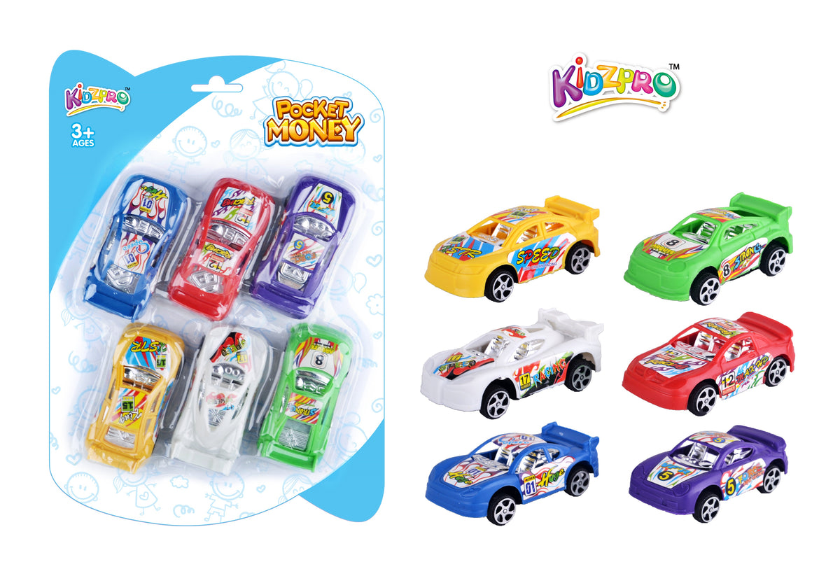 Kidzpro Pull-Back Racing Cars for Kids  6-Piece Vehicle Set