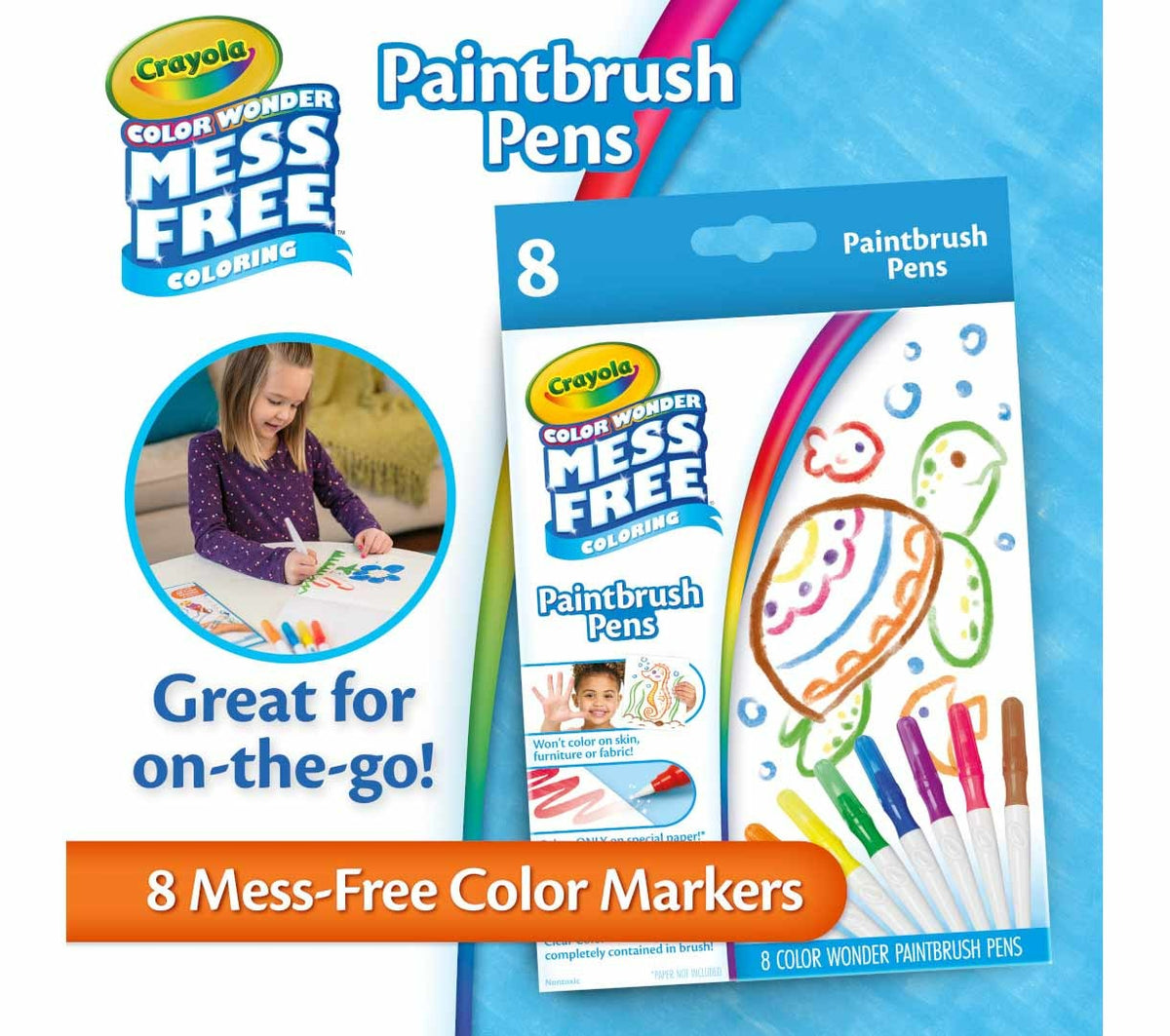 Crayola Color Wonder Mess-Free Paintbrush Pens  8 Pack, Ages 3+