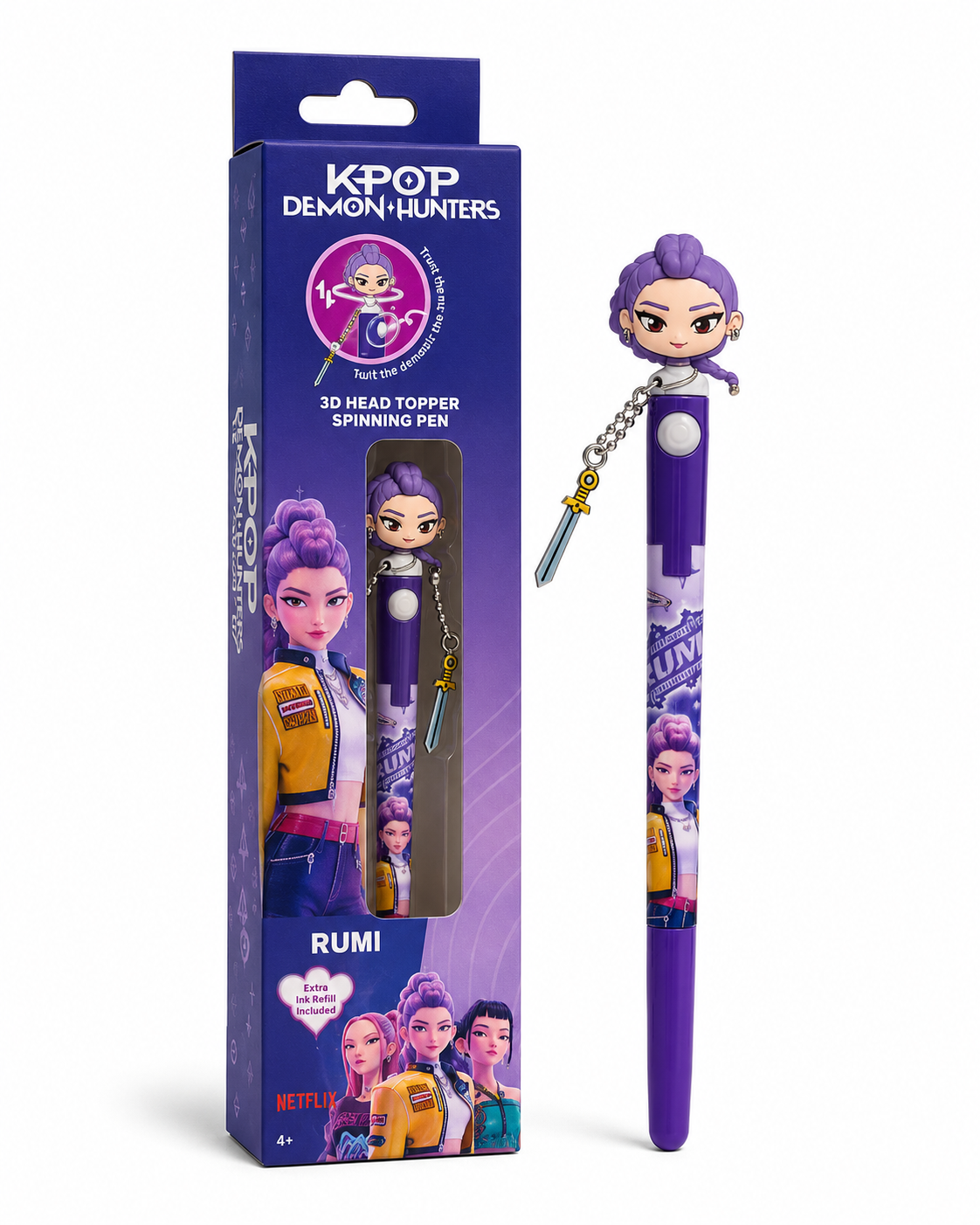 K-POP Demon Hunters 3D Head Topper Spinning Ballpoint Pen - Assorted Character Design
