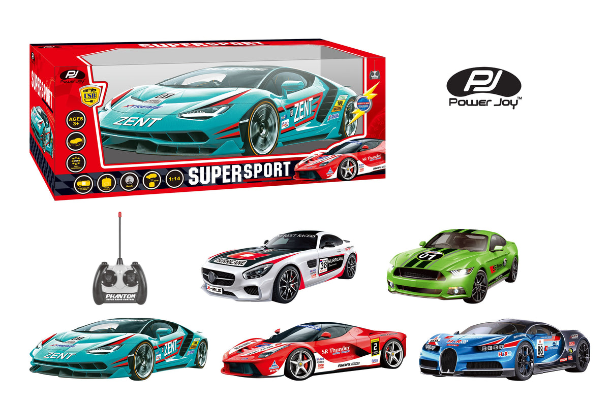 Power Joy RC Super Sport 1:14 Battery Operated Assorted Colors -Sold per piece (Random Selection)