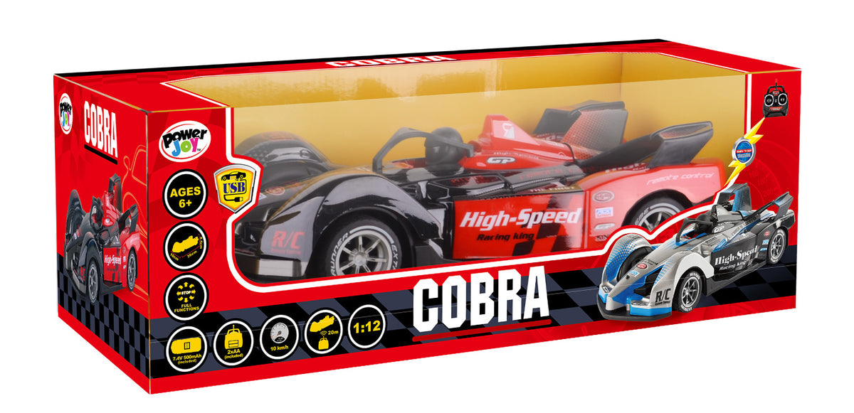 Power Joy RC Cobra with Lights 1:12 Toys for Kids Assorted Colors - Sold per piece (Selection is random and subject to availability)