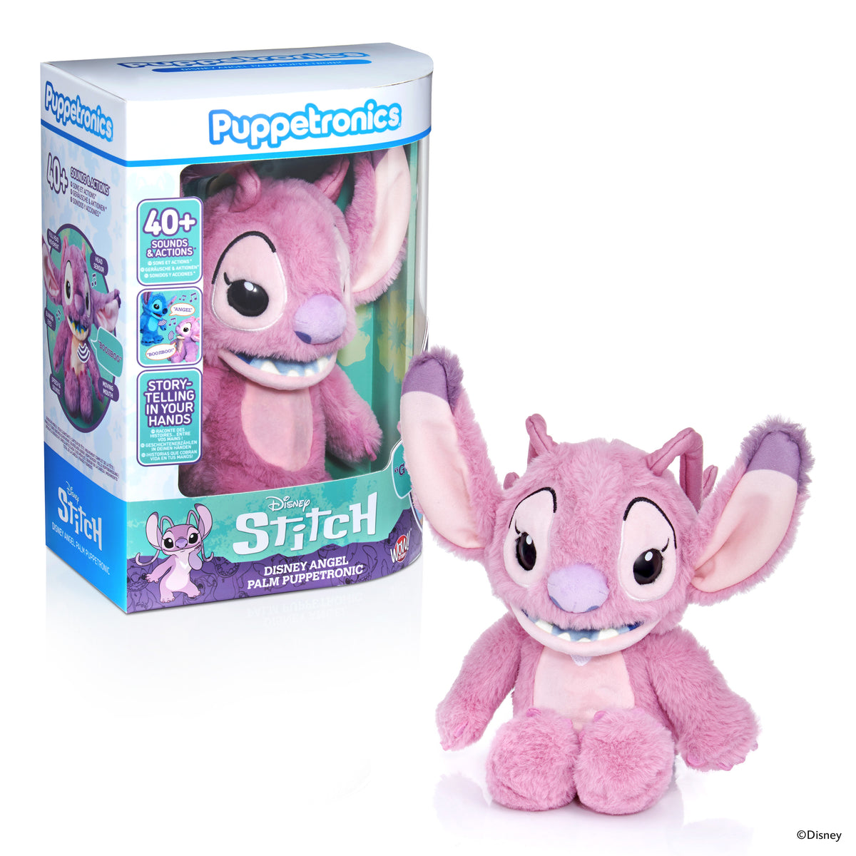 Disney Stitch Angel RealFX Palm Puppet Interactive Talking Plush Toy with Sounds & Animated Mouth