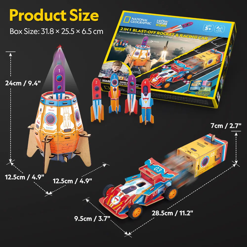 NGEO 3D Puzzle 2in1 Blast-Off Rocket & Racing Car 59pcs