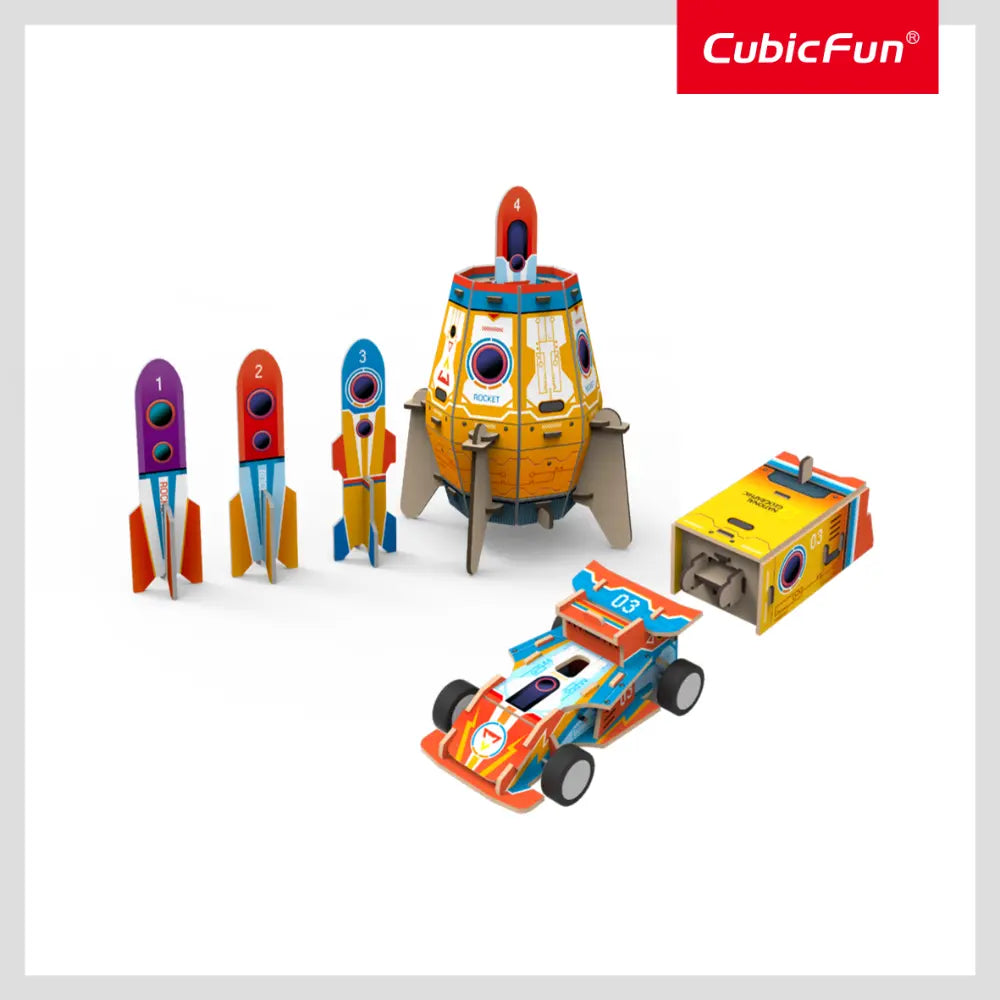 NGEO 3D Puzzle 2in1 Blast-Off Rocket & Racing Car 59pcs
