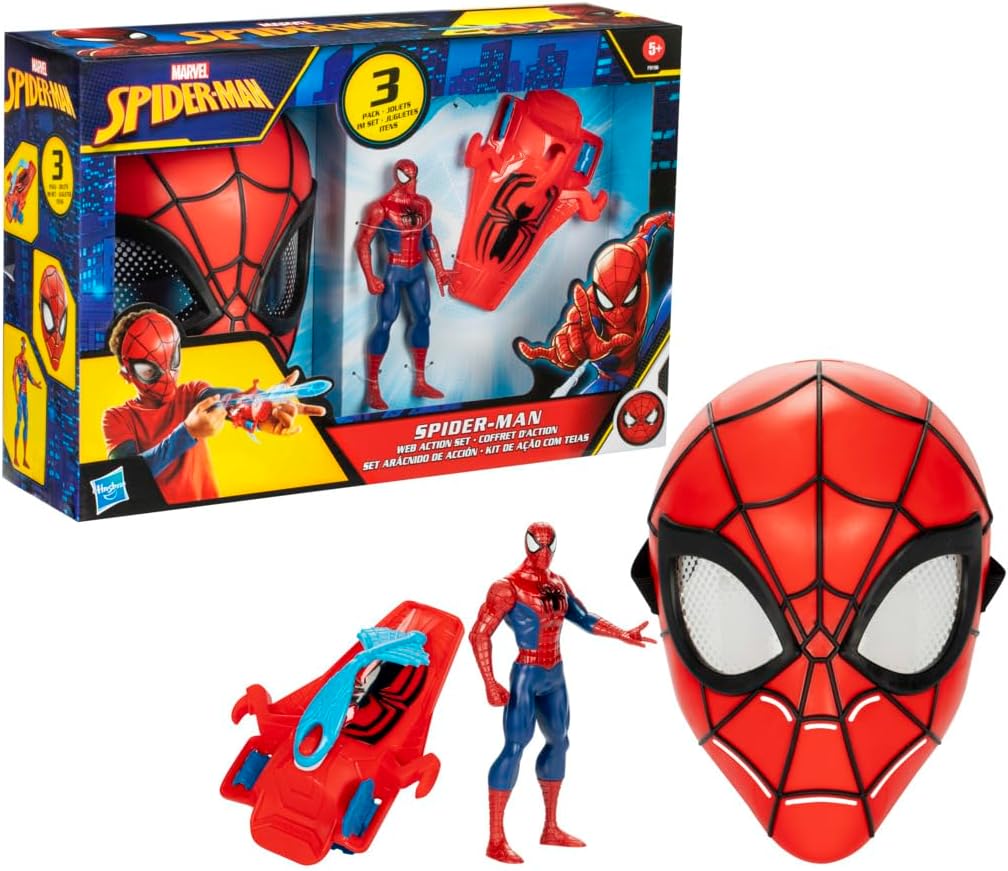 Marvel Spiderman Web Action Set  3-in-1 Spiderman Mask, Web Slinger & 6-Inch Figure