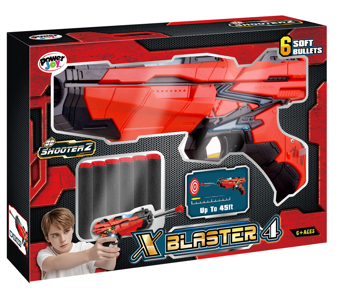 Power Joy Shooterz X-Blaster 4 Battery-Operated Foam Dart Blaster with Lights for Kids