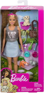Barbie Doll with Puppy and Bunny Pet Playset with Accessories Toy for Kids