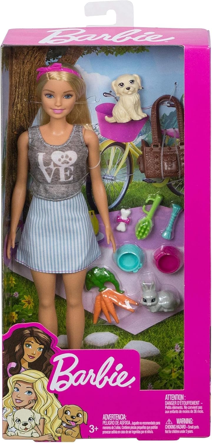 Barbie Doll with Puppy and Bunny Pet Playset with Accessories Toy for Kids