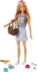 Barbie Doll with Puppy and Bunny Pet Playset with Accessories Toy for Kids