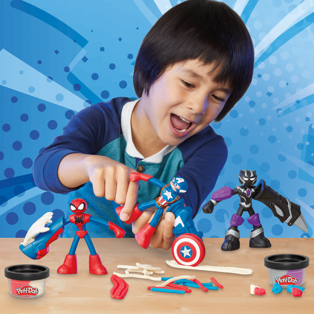 Play-Doh Marvel Hero Adventure Set with 3 Bendy Action Figures & 6 Mini Cans