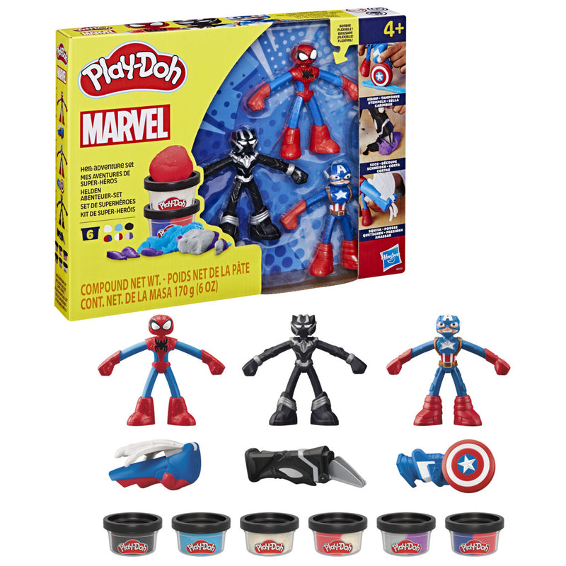Play-Doh Marvel Hero Adventure Set with 3 Bendy Action Figures & 6 Mini Cans