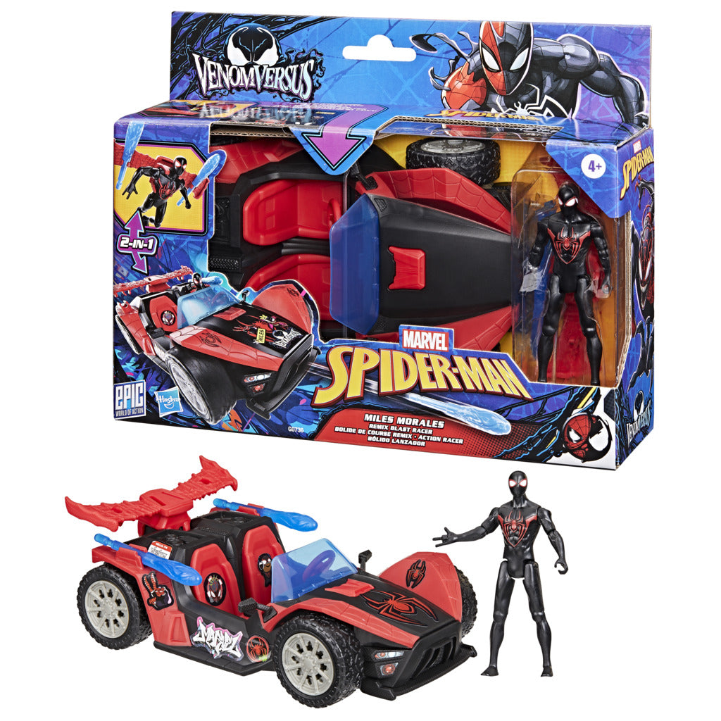 Marvel Miles Morales Remix Racer with Spider-Man Venom Figure & Super Hero Accessories