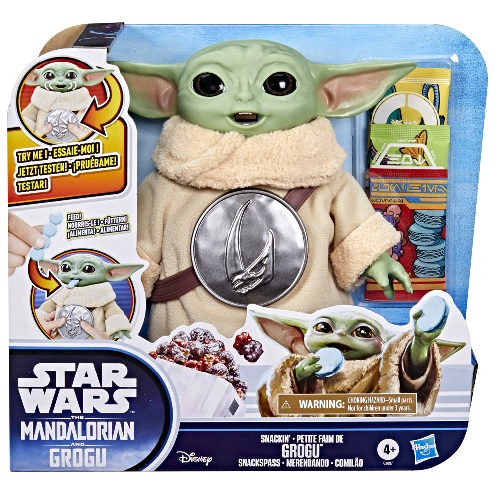 Star Wars Snackin’ Grogu Action Figure 6.5-Inch Toy with 6 Pretend Snacks