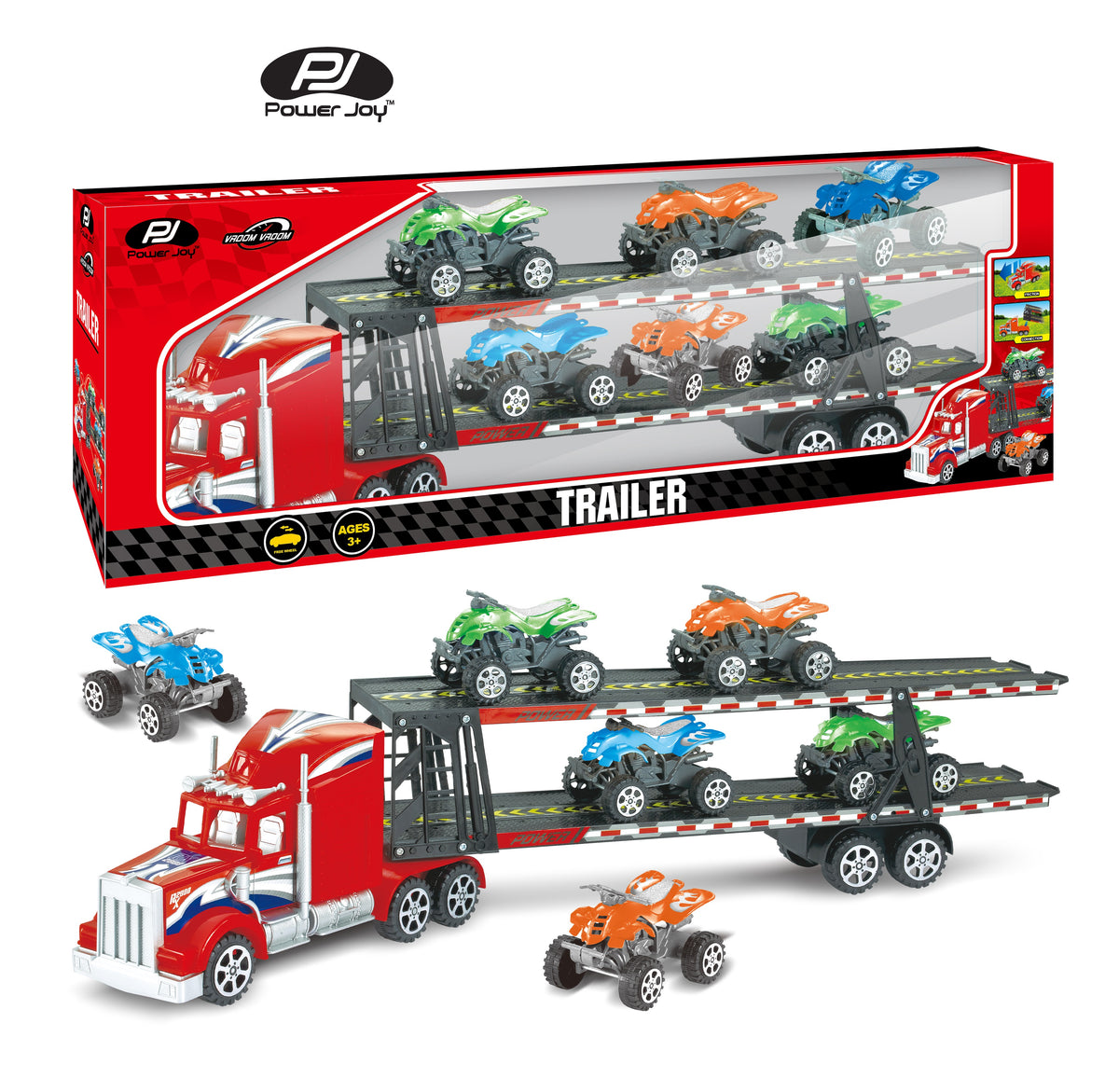 Power Joy Vroom Vroom Friction Trailer Set 6 Pieces Toy Truck for Kids Ages 3+