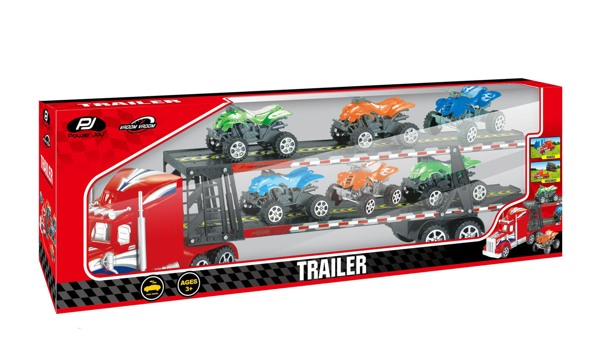 Power Joy Vroom Vroom Friction Trailer Set 6 Pieces Toy Truck for Kids Ages 3+