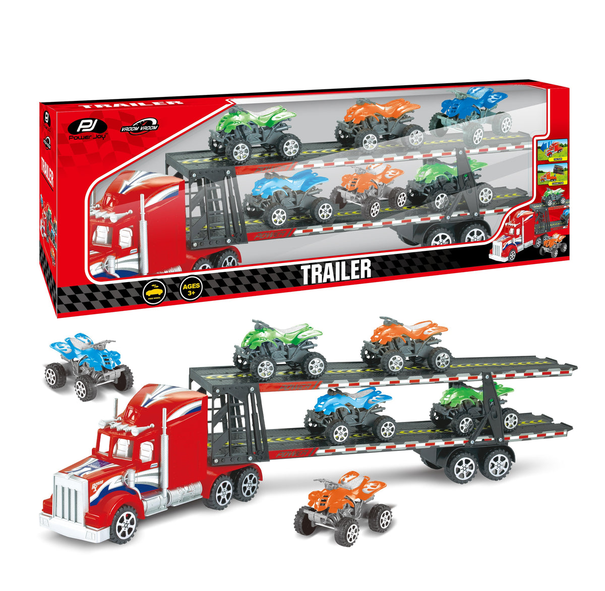 Power Joy Vroom Vroom Friction Trailer Set 6 Pieces Toy Truck for Kids Ages 3+