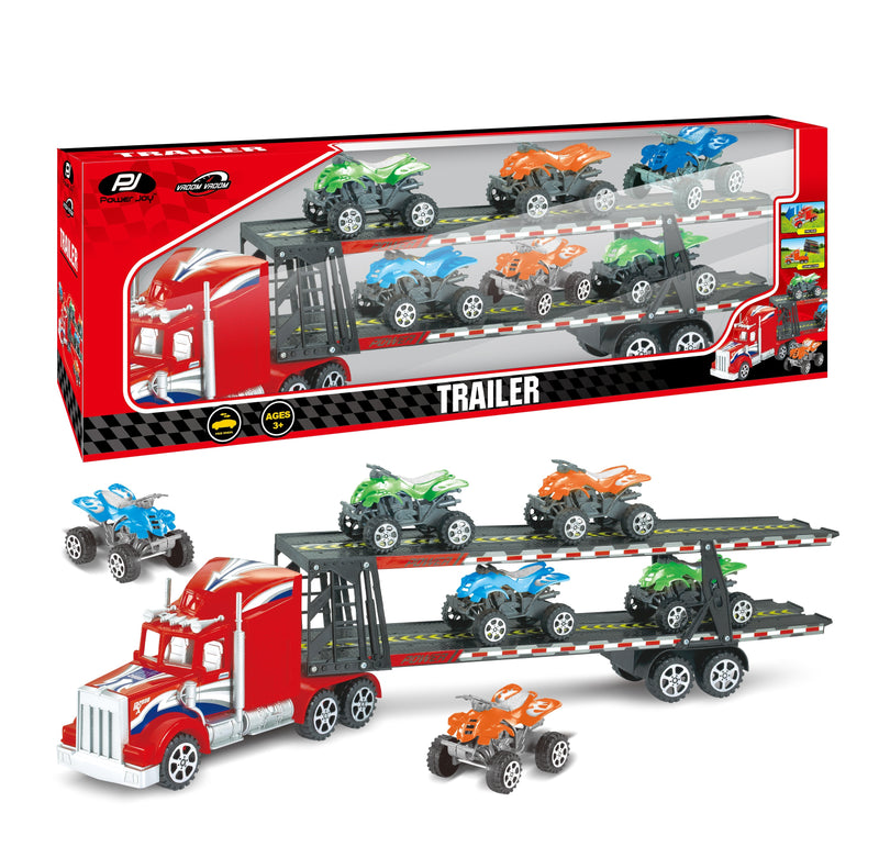 Power Joy Vroom Vroom Friction Trailer Set 6 Pieces Toy Truck for Kids Ages 3+