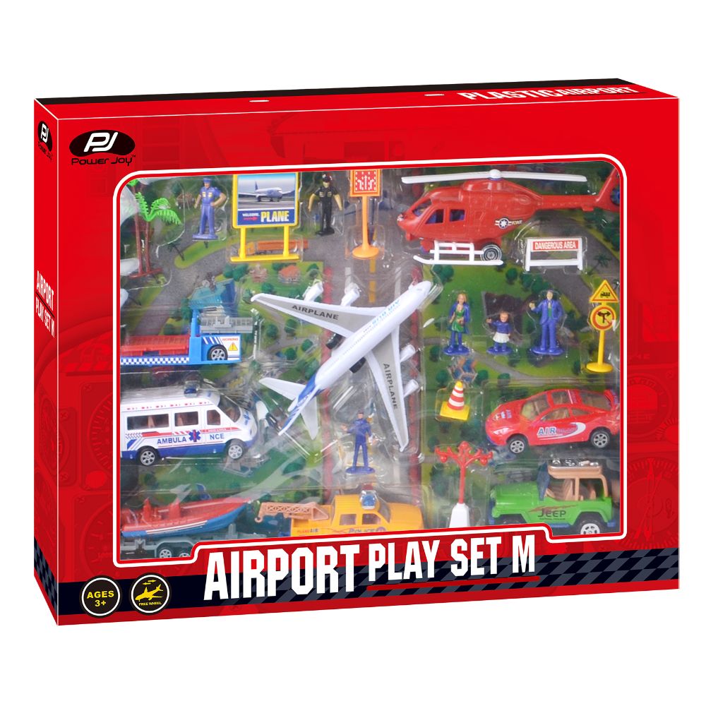 Power Joy Vroom Vroom Airport Playset - Toy Airplane and Vehicle Play Set for Kids Ages 3+, Assorted Designs