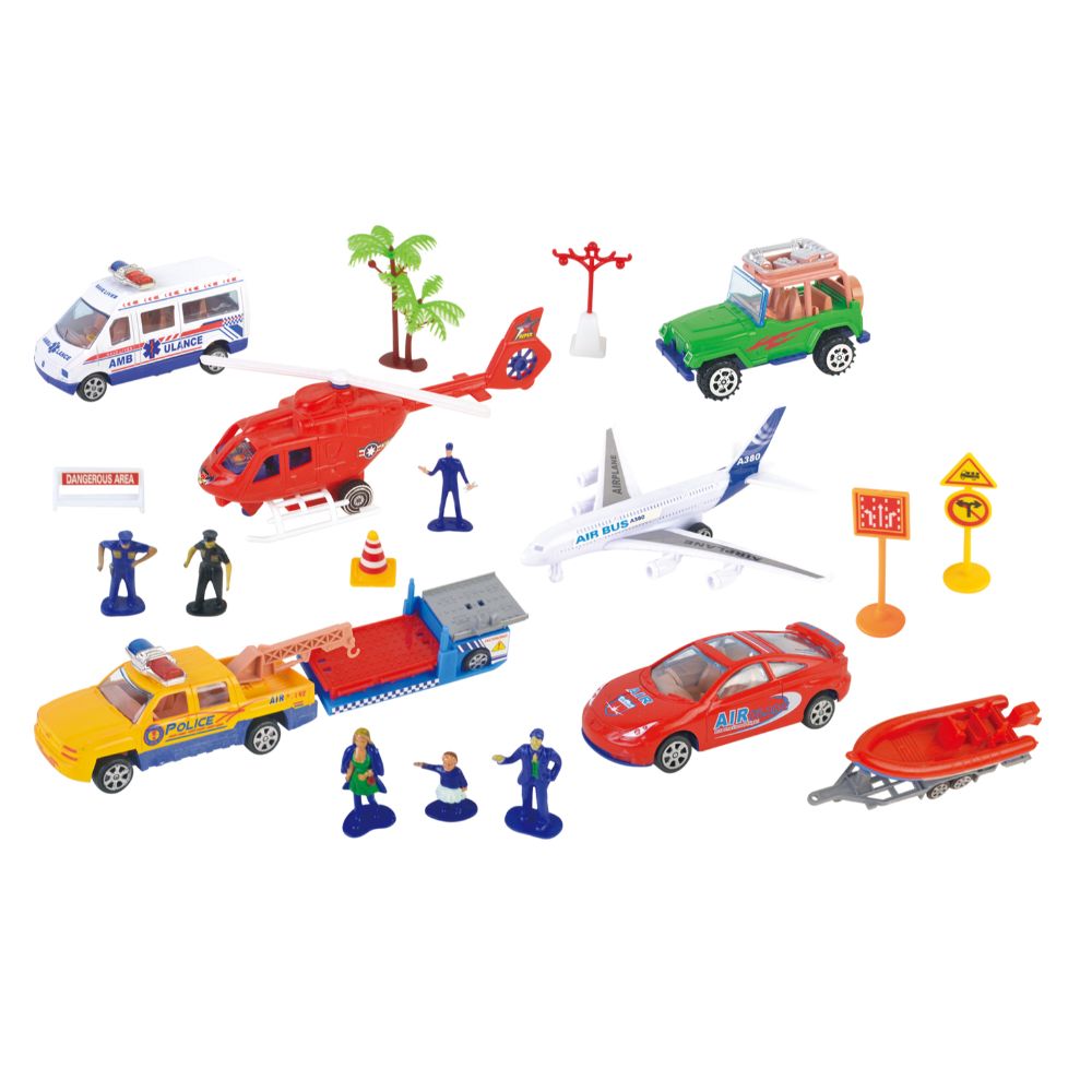 Power Joy Vroom Vroom Airport Playset - Toy Airplane and Vehicle Play Set for Kids Ages 3+, Assorted Designs